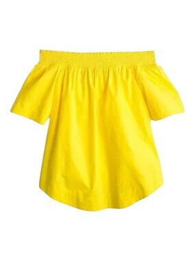 J. Crew Cotton Off-the-Shoulder Top Blouse Vivid Lemon Yellow Good Cond Women 4